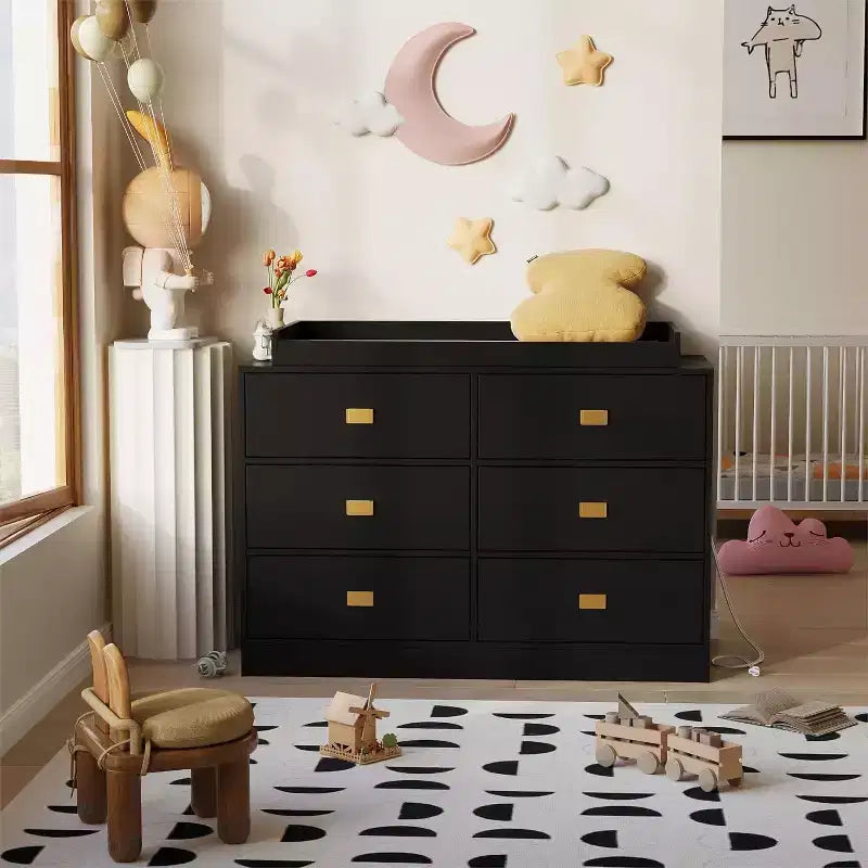 Cassettiera per Camera da Letto con 6 Cassetti, Fasciatoio, Morbido Tappetino e Piano Rimovibile, Cassettiere per Neonati con Fasciatoio per la Cameretta
