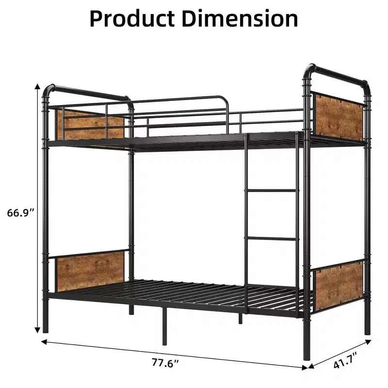 Letto a Castello in Metallo Twin Over Twin con Scale e Sponda di Sicurezza da 16,6", Letti a Castello Twin per Bambini, Adulti e Piccoli Spazi, Non Richiede Rete a Molle