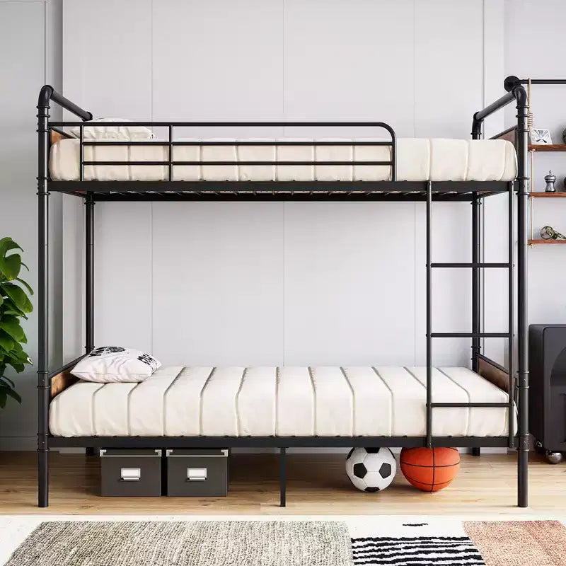 Letto a Castello in Metallo Twin Over Twin con Scale e Sponda di Sicurezza da 16,6", Letti a Castello Twin per Bambini, Adulti e Piccoli Spazi, Non Richiede Rete a Molle