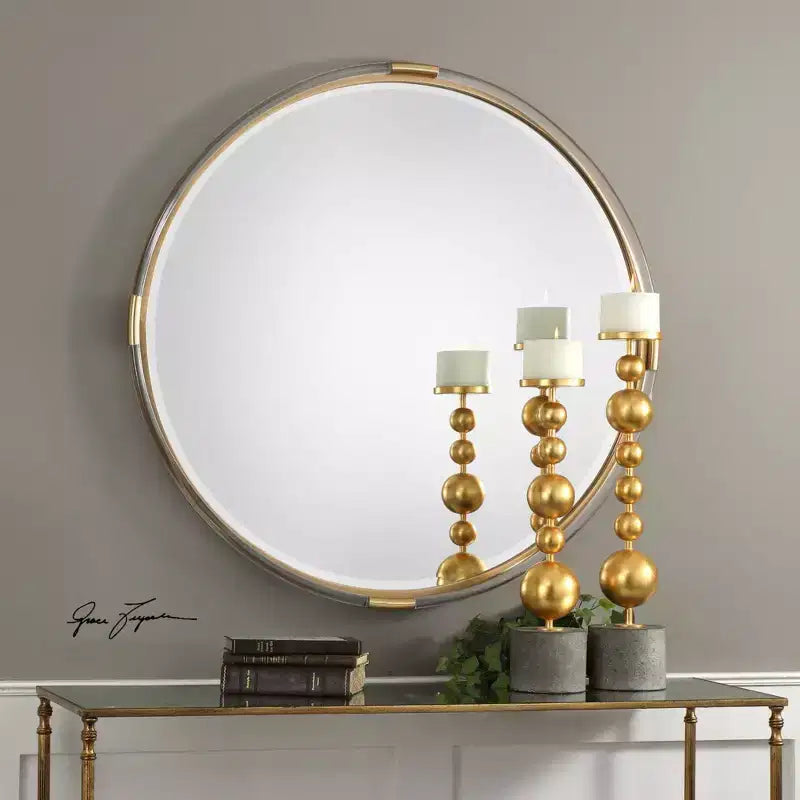Specchio da parete rotondo da toeletta con cornice dorata smussata – 37,5" di larghezza