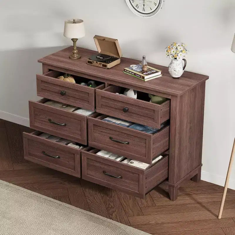 Cassettiera a 6 cassetti per camera da letto, Comò largo 120 cm in legno, Organizer moderno indipendente, Soggiorno, Ingresso