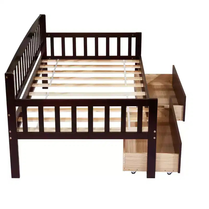 Letto a giorno in legno di pino con 2 cassetti portaoggetti e 10 doghe di supporto – Marrone