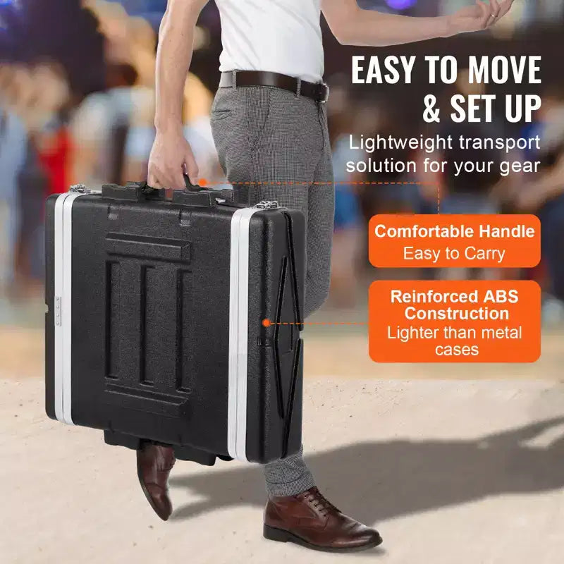 Case Rack 19" Standard 2U con Maniglia in ABS e Chiusure a Farfalla Rinforzate – Nero