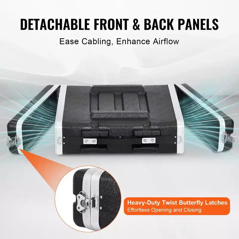 Case Rack 19" Standard 2U con Maniglia in ABS e Chiusure a Farfalla Rinforzate – Nero