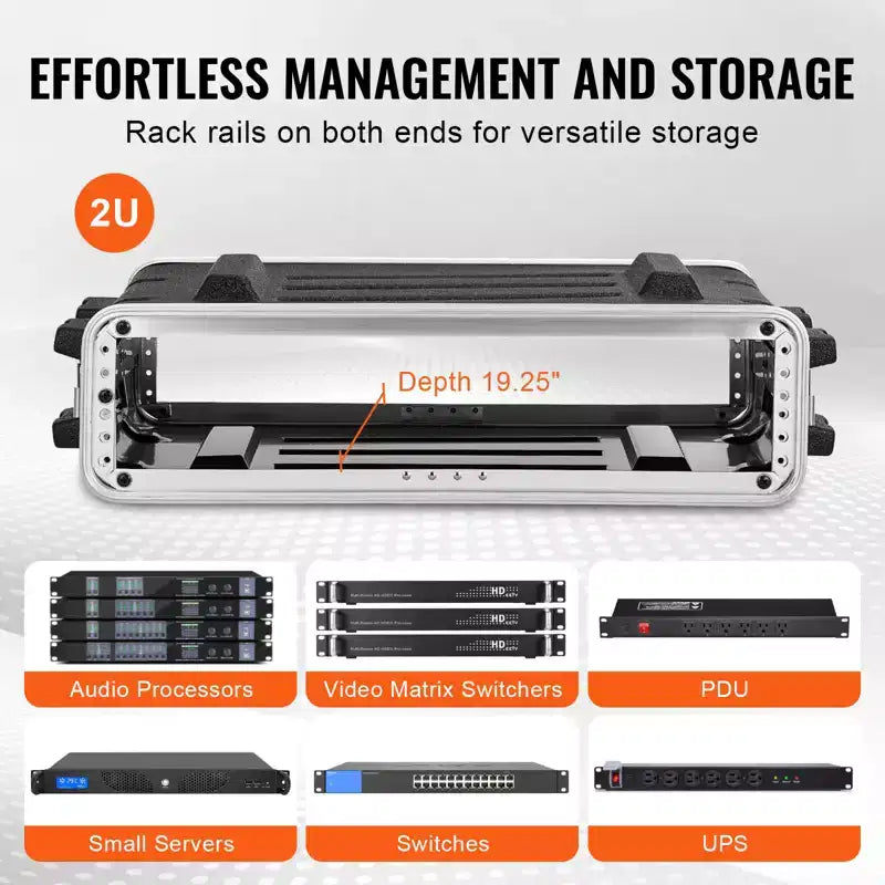 Case Rack 19" Standard 2U con Maniglia in ABS e Chiusure a Farfalla Rinforzate – Nero