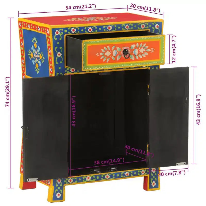 Madia in Legno Massello di Mango a Colori Misti – Credenza Rustica Piccola