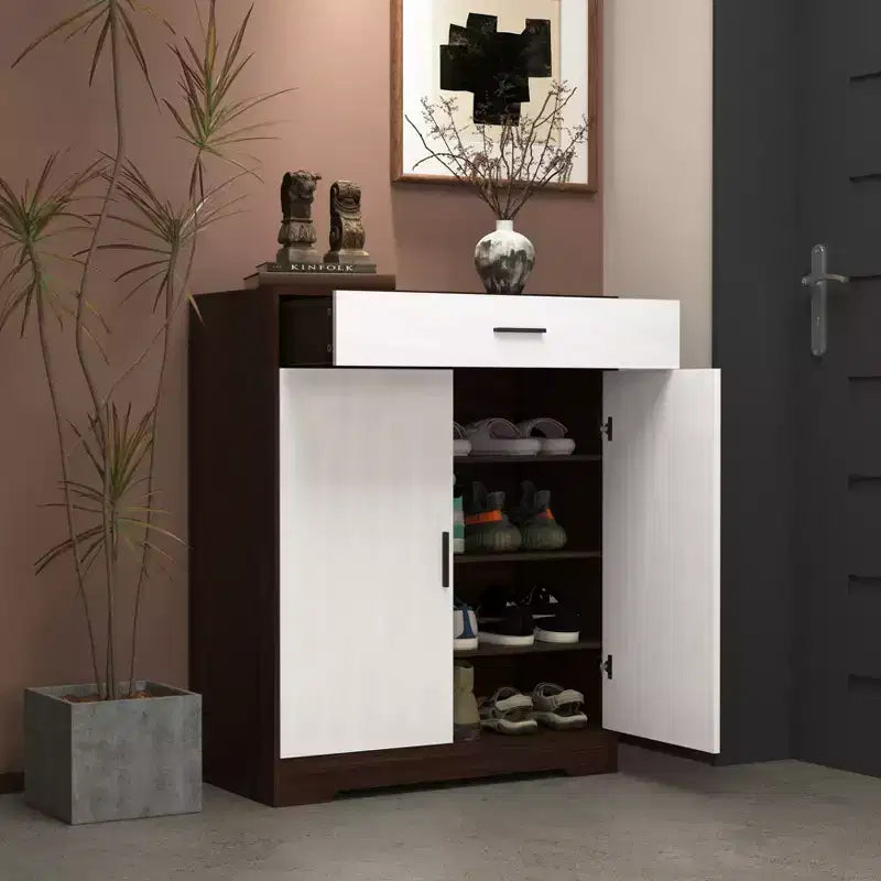 Scarpiera con Scaffale a 4 Livelli e 1 Cassetto – Mobile Contenitore in Legno Autoportante