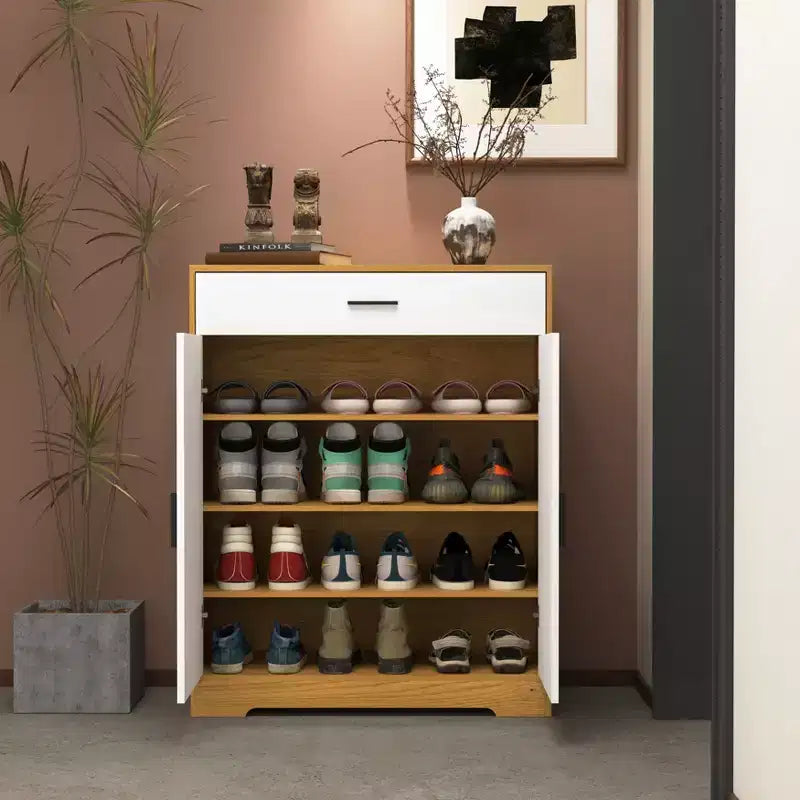 Scarpiera con Scaffale a 4 Livelli e 1 Cassetto – Mobile Contenitore in Legno Autoportante