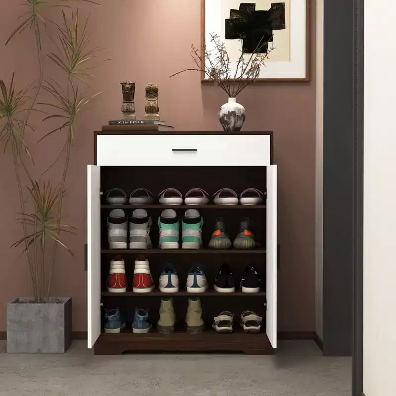Scarpiera con Scaffale a 4 Livelli e 1 Cassetto – Mobile Contenitore in Legno Autoportante