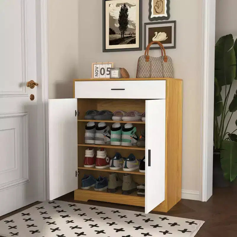 Scarpiera con Scaffale a 4 Livelli e 1 Cassetto – Mobile Contenitore in Legno Autoportante
