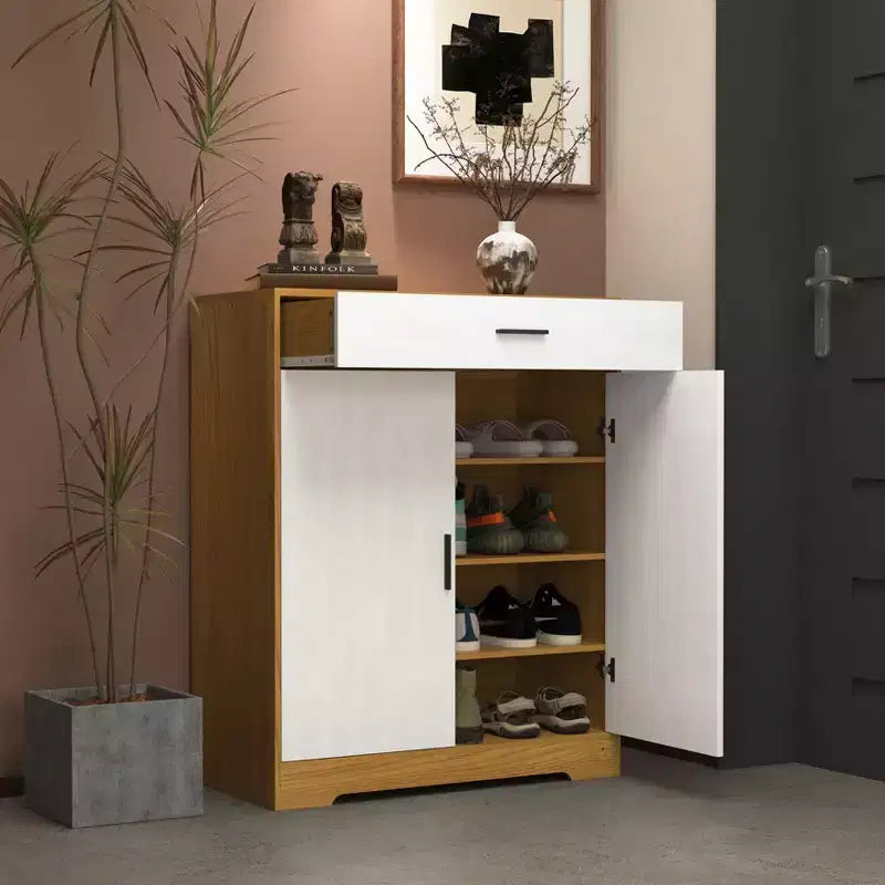 Scarpiera con Scaffale a 4 Livelli e 1 Cassetto – Mobile Contenitore in Legno Autoportante