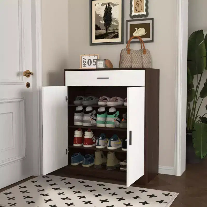 Scarpiera con Scaffale a 4 Livelli e 1 Cassetto – Mobile Contenitore in Legno Autoportante