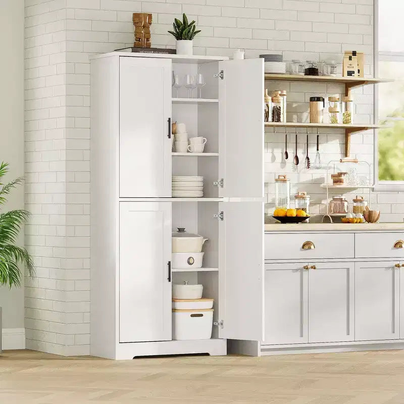 Dispensa da Cucina Alta 70, Mobiletto Indipendente con Ripiani Regolabili, Mobile Bar in Legno per Soggiorno