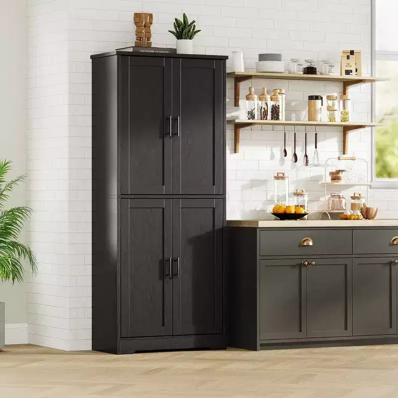 Dispensa da Cucina Alta 70, Mobiletto Indipendente con Ripiani Regolabili, Mobile Bar in Legno per Soggiorno