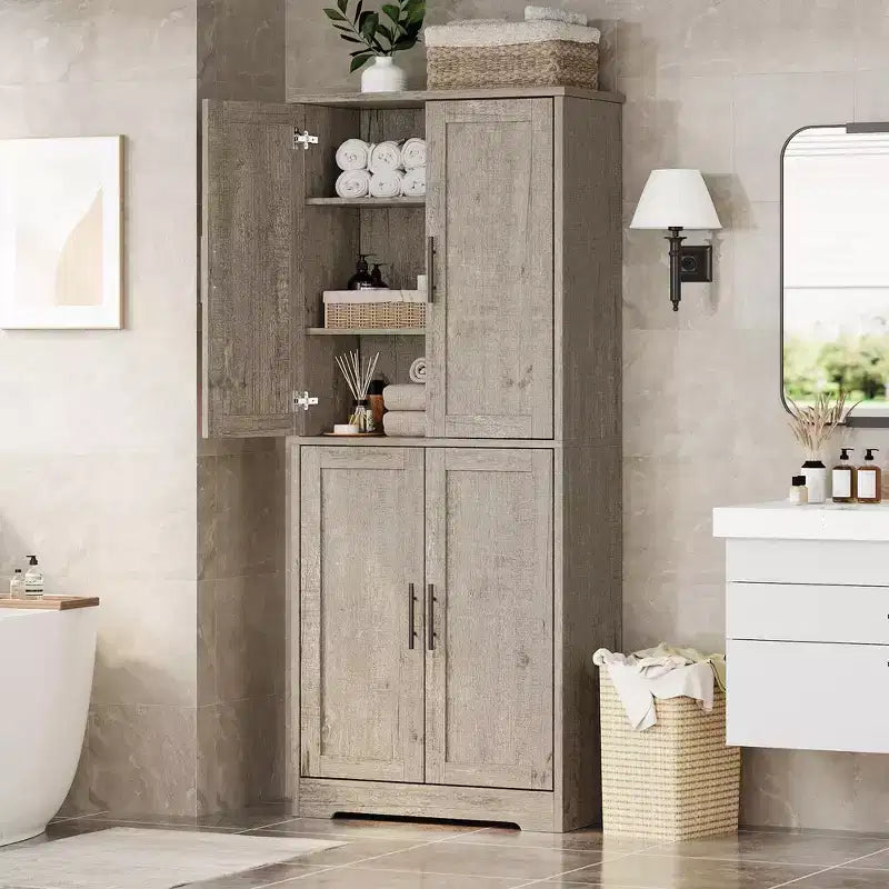 Dispensa da Cucina Alta 70, Mobiletto Indipendente con Ripiani Regolabili, Mobile Bar in Legno per Soggiorno