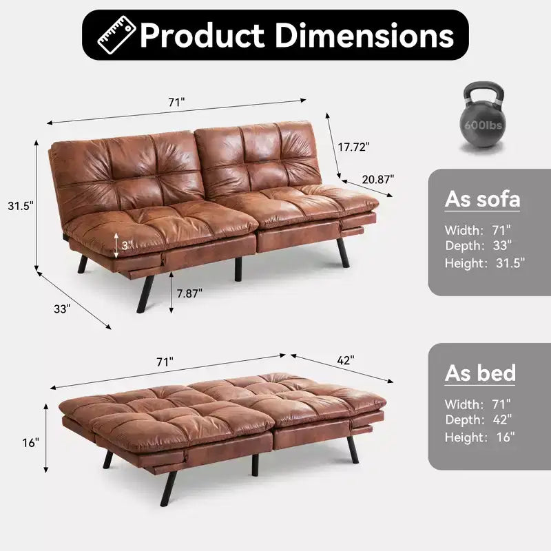 Divano letto futon convertibile da 71" – Lino moderno, cuscini sfoderabili e schienale regolabile