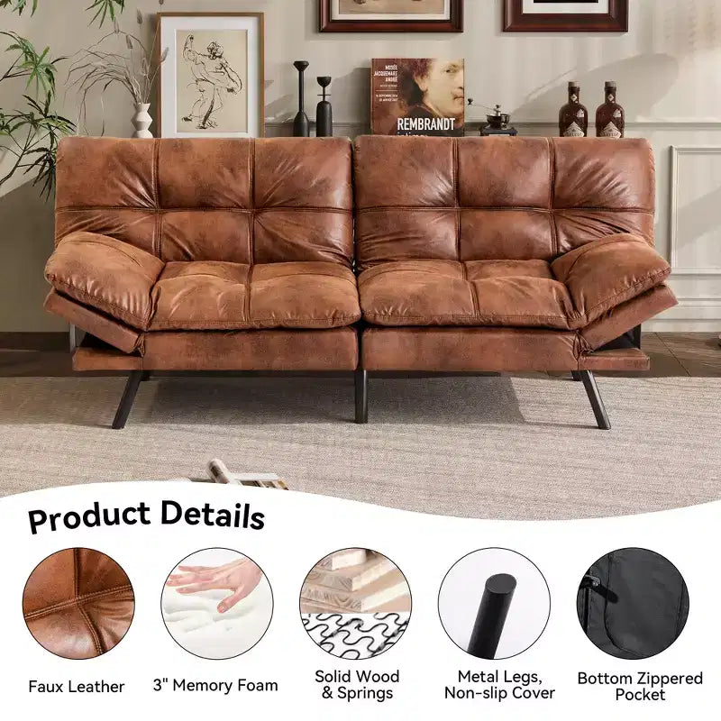 Divano letto futon convertibile da 71" – Lino moderno, cuscini sfoderabili e schienale regolabile