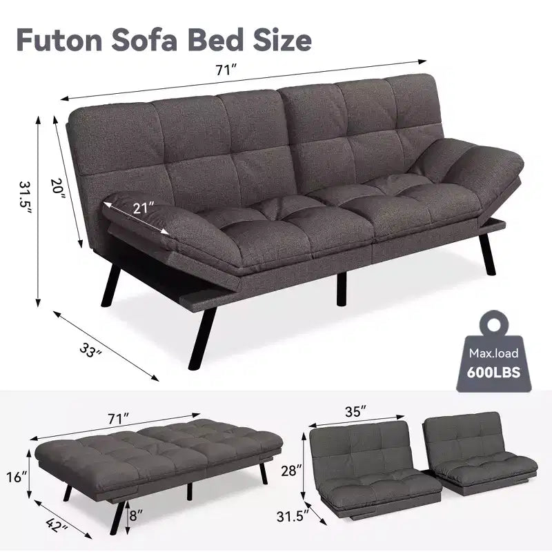 Divano letto futon convertibile da 71" – Lino moderno, cuscini sfoderabili e schienale regolabile