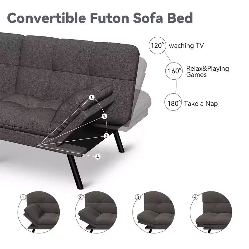 Divano letto futon convertibile da 71" – Lino moderno, cuscini sfoderabili e schienale regolabile