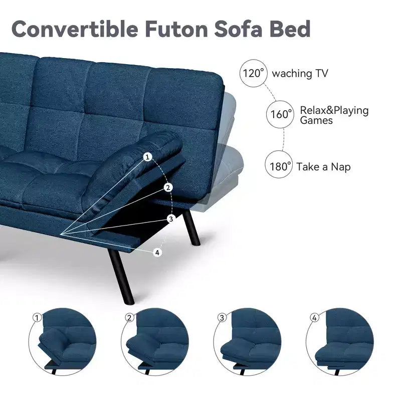 Divano letto futon convertibile da 71" – Lino moderno, cuscini sfoderabili e schienale regolabile