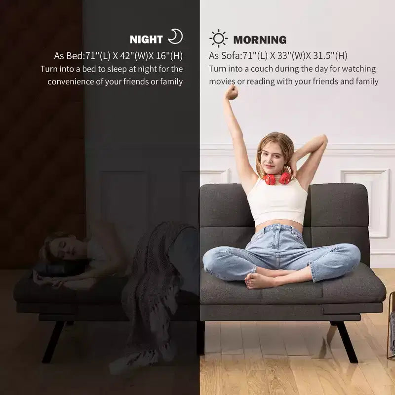 Divano letto futon convertibile da 71" – Lino moderno, cuscini sfoderabili e schienale regolabile