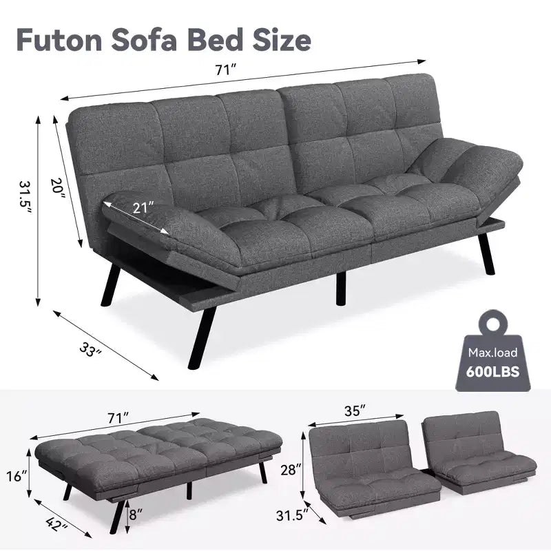 Divano letto futon convertibile da 71" – Lino moderno, cuscini sfoderabili e schienale regolabile
