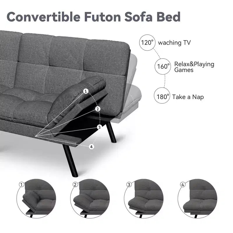 Divano letto futon convertibile da 71" – Lino moderno, cuscini sfoderabili e schienale regolabile