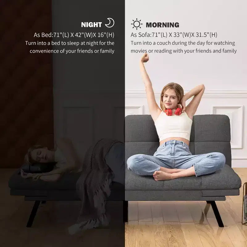 Divano letto futon convertibile da 71" – Lino moderno, cuscini sfoderabili e schienale regolabile
