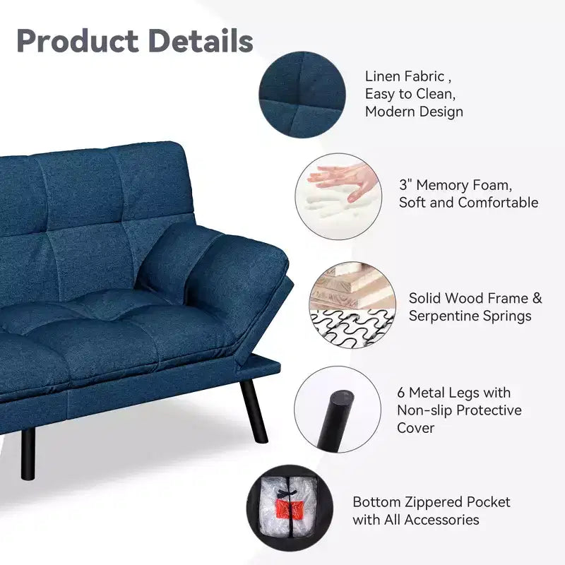 Divano letto futon convertibile da 71" – Lino moderno, cuscini sfoderabili e schienale regolabile
