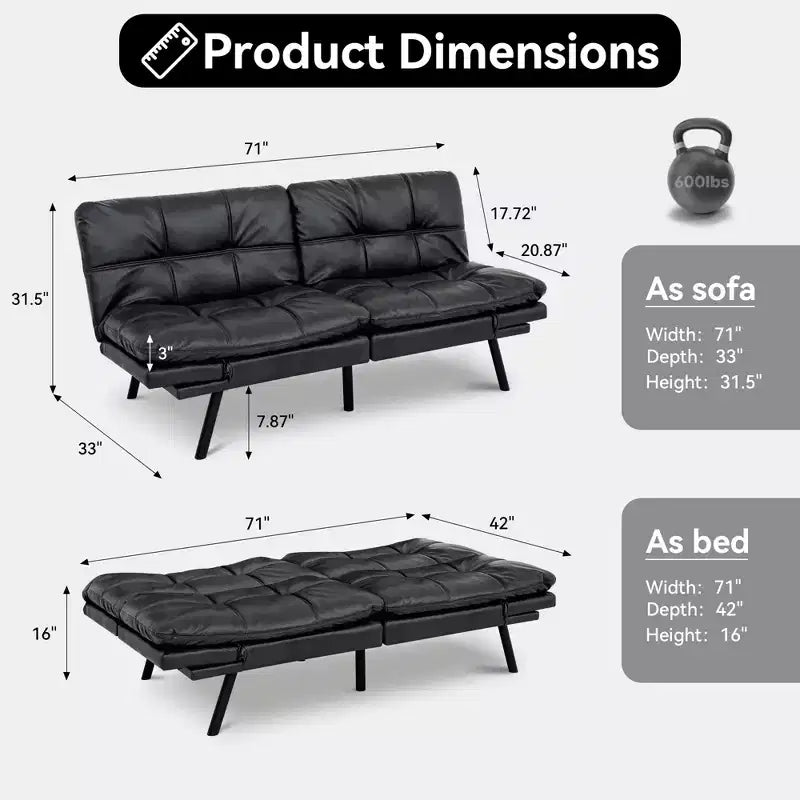 Divano letto futon convertibile da 71" – Lino moderno, cuscini sfoderabili e schienale regolabile