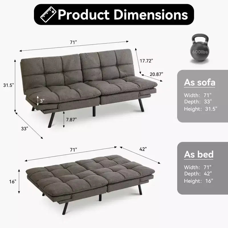 Divano letto futon convertibile da 71" – Lino moderno, cuscini sfoderabili e schienale regolabile