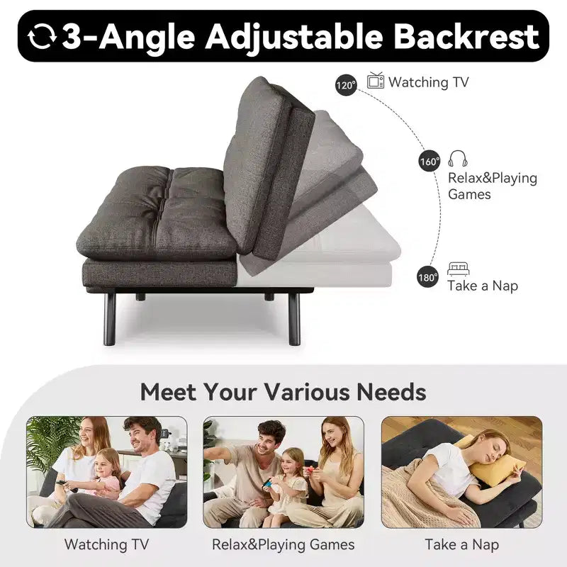 Divano letto futon convertibile da 71" – Lino moderno, cuscini sfoderabili e schienale regolabile