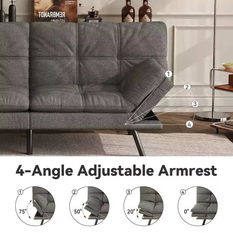 Divano letto futon convertibile da 71" – Lino moderno, cuscini sfoderabili e schienale regolabile