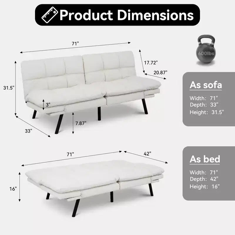 Divano letto futon convertibile da 71" – Lino moderno, cuscini sfoderabili e schienale regolabile