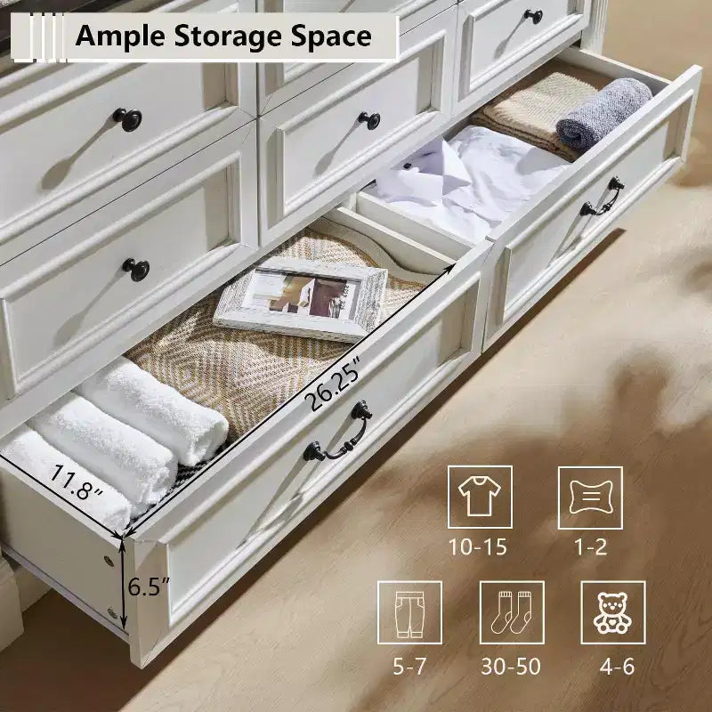Cassettiera rustica da 155 cm con 8 cassetti e colonne romane per camera da letto