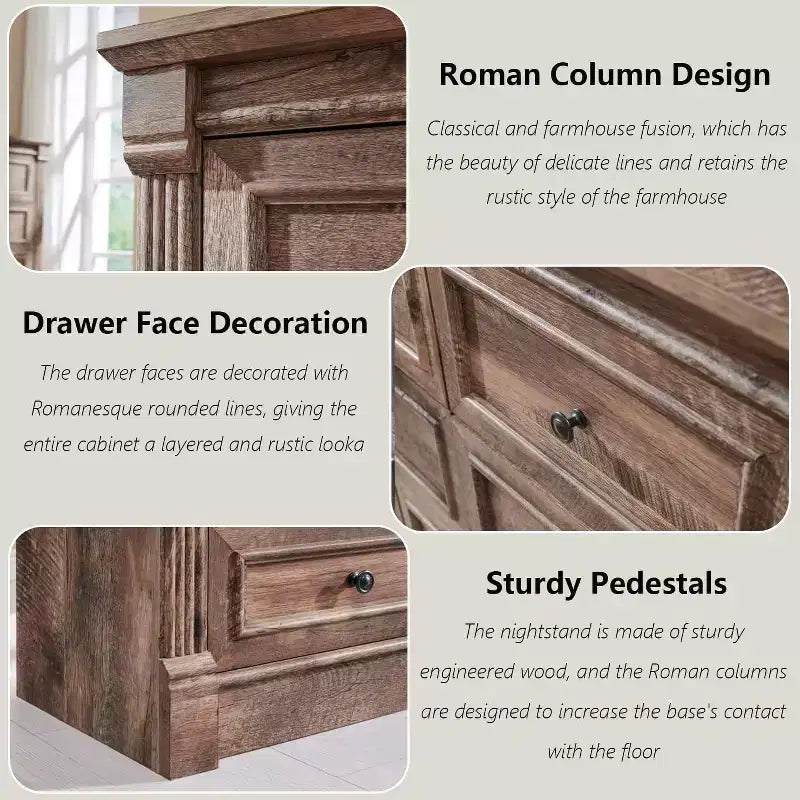 Cassettiera rustica da 155 cm con 8 cassetti e colonne romane per camera da letto