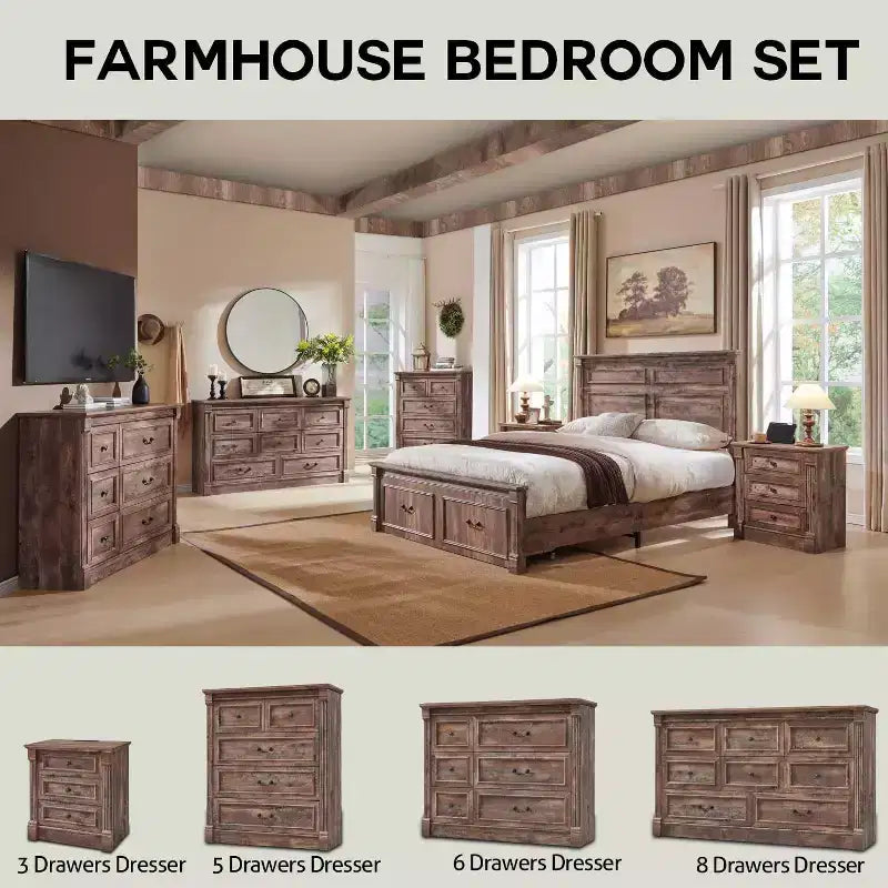 Cassettiera coloniale da 46" con 5 cassetti e colonna romana – Mobile rustico in legno per camera da letto