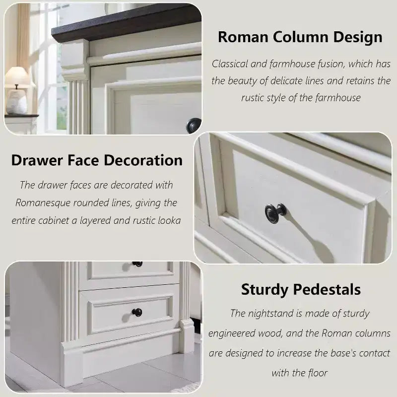 Cassettiera coloniale da 46" con 5 cassetti e colonna romana – Mobile rustico in legno per camera da letto