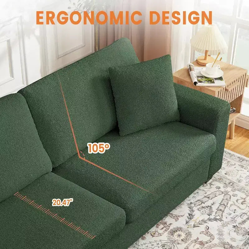 Divano a Sedile, Divano Profondo con Braccioli Larghi, Cuscini Rimovibili e Lavabili, Accogliente Bouclé per Soggiorno, Verde