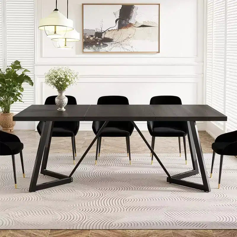 Tavolo da pranzo moderno da 180 cm – Piano in MDF effetto venatura legno nero e marrone con gambe in metallo