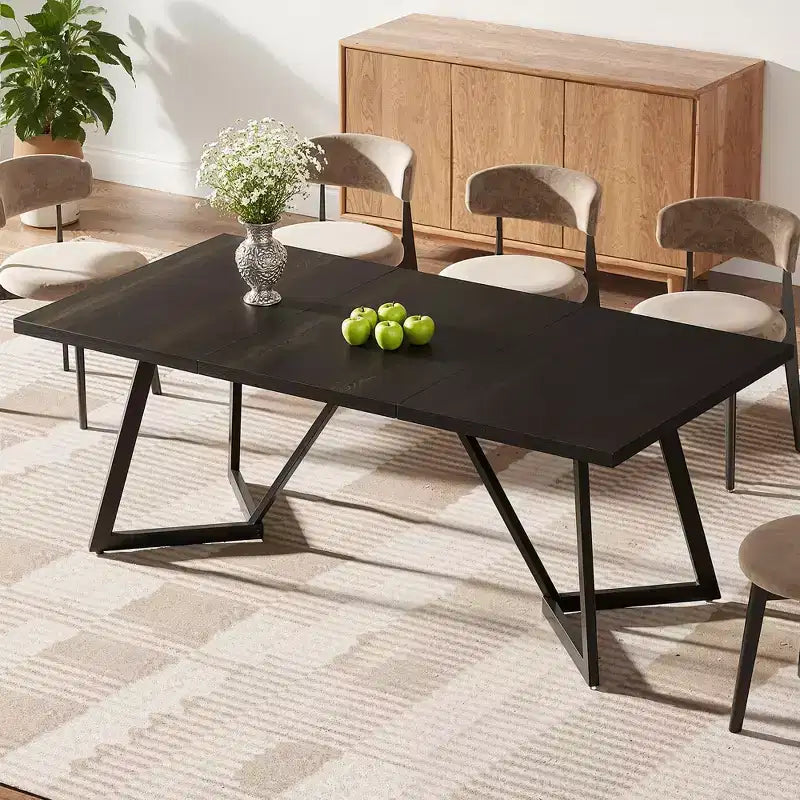 Tavolo da pranzo moderno da 180 cm – Piano in MDF effetto venatura legno nero e marrone con gambe in metallo