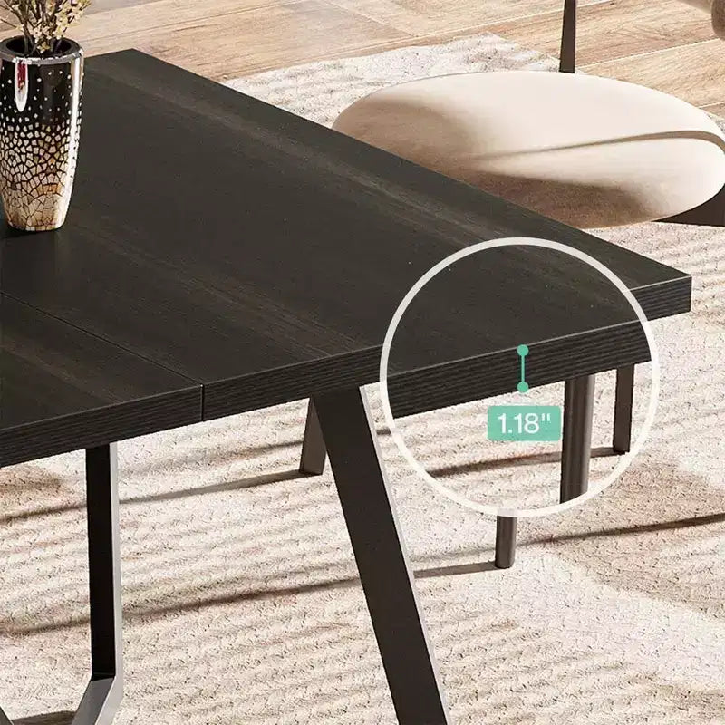 Tavolo da pranzo moderno da 180 cm – Piano in MDF effetto venatura legno nero e marrone con gambe in metallo