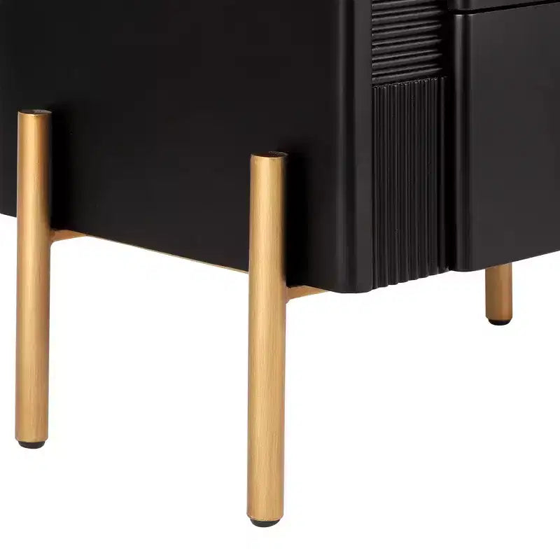 Comodino Moderno Minimalista con 2 Cassetti – Gambe e Maniglie in Metallo Dorato, Design Testurizzato