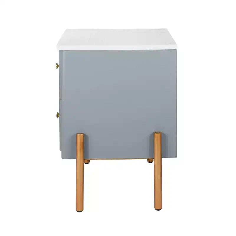 Comodino Moderno Minimalista con 2 Cassetti – Gambe e Maniglie in Metallo Dorato, Design Testurizzato