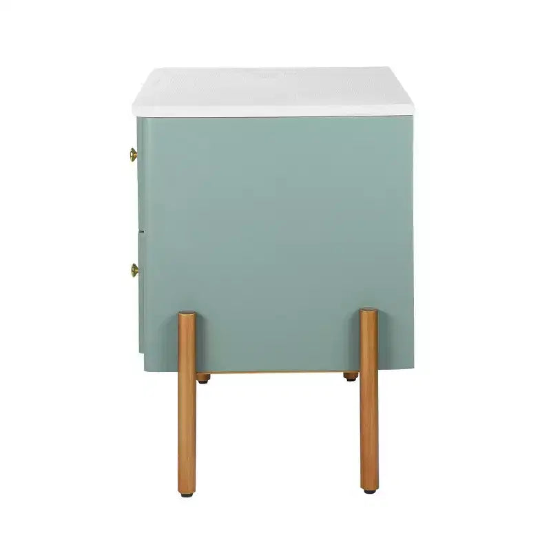 Comodino Moderno Minimalista con 2 Cassetti – Gambe e Maniglie in Metallo Dorato, Design Testurizzato