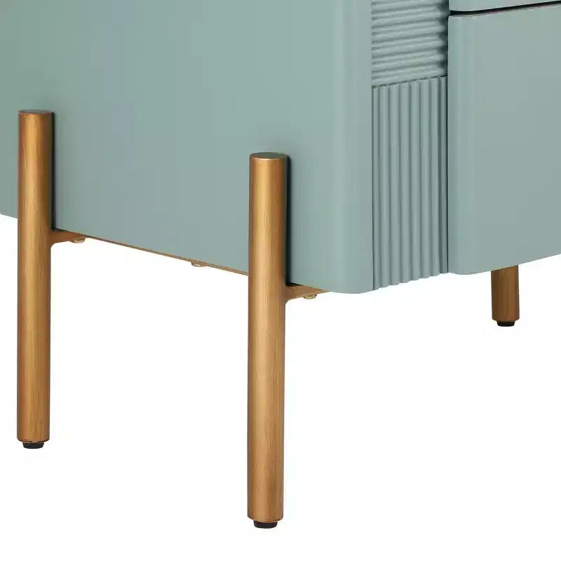 Comodino Moderno Minimalista con 2 Cassetti – Gambe e Maniglie in Metallo Dorato, Design Testurizzato