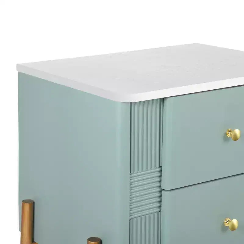 Comodino Moderno Minimalista con 2 Cassetti – Gambe e Maniglie in Metallo Dorato, Design Testurizzato