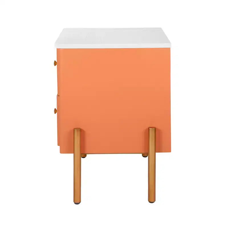 Comodino Moderno Minimalista con 2 Cassetti – Gambe e Maniglie in Metallo Dorato, Design Testurizzato