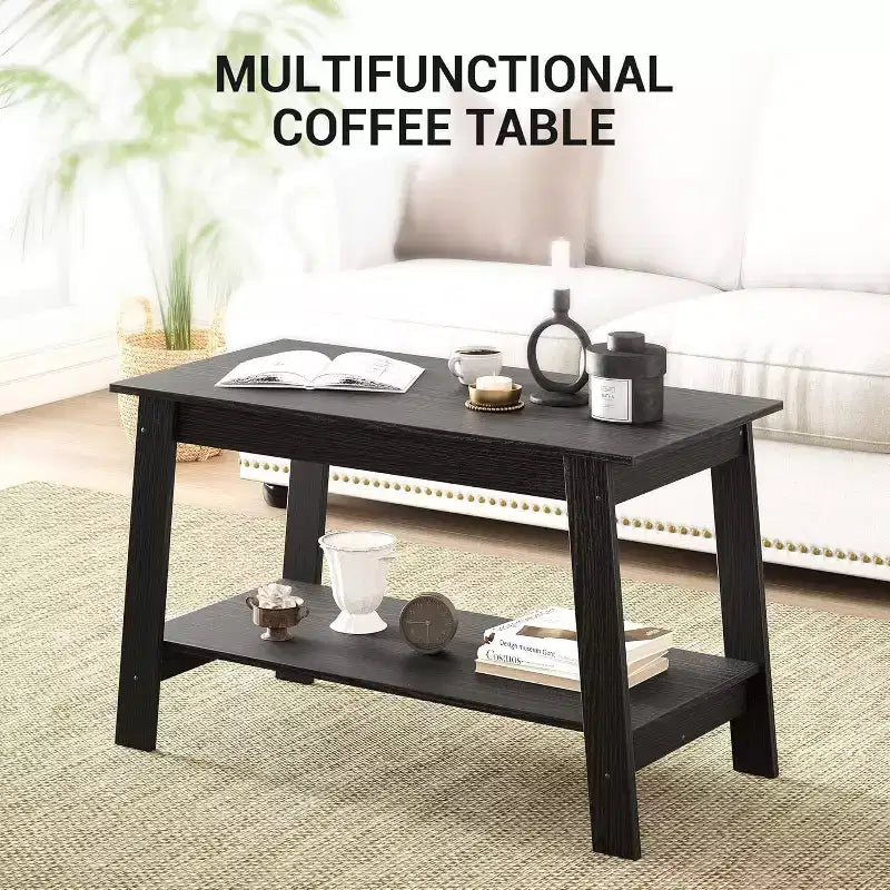 Tavolino da caffè industriale moderno da 80 cm con 2 ripiani, tavolo rettangolare compatto in MDF e truciolato per soggiorno e ufficio