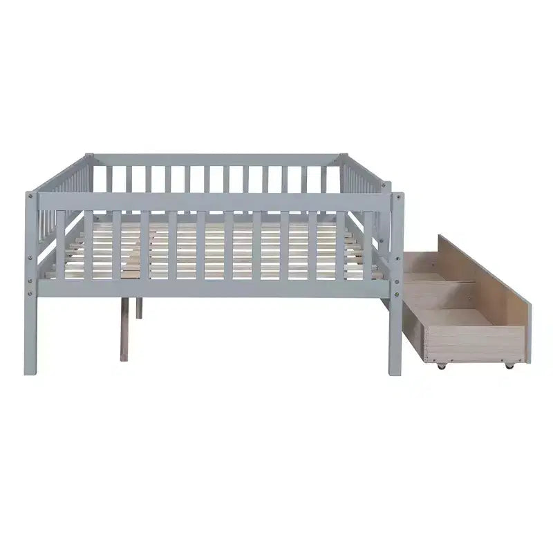 Divano letto matrimoniale in legno con due cassetti Grigio